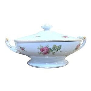 Vtg 50s Kyoto Japan Roseverte Fine China Round Covered Casserole Dish Pink Roses